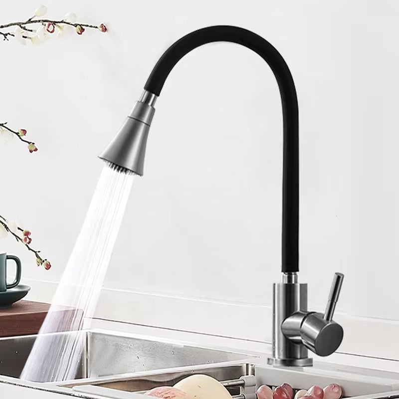 Kitchen Sink Countertop Mounted Flexible Handheld Sprayer Column Faucet-8625BL