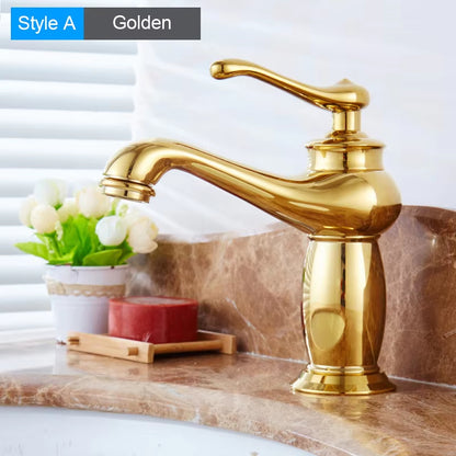 Elegant Design Bathroom Washbasin Gold Single Handle Faucet-7092