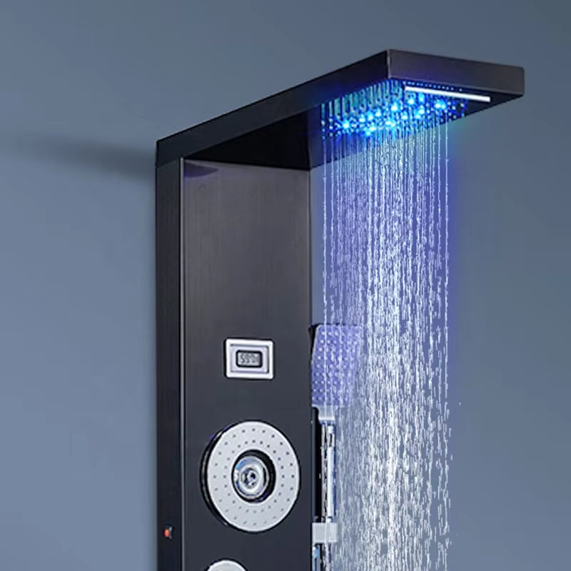 Waterfall Style Wall Mounted Stainless Steel Illuminated Panel Bathroom Shower Head-6084BB