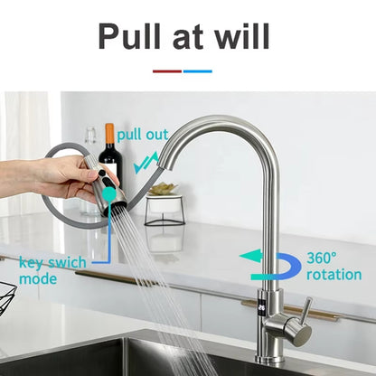 Modern Kitchen Pull Out Stainless Steel Sink Touchless Digital Display Faucet-8424DPT