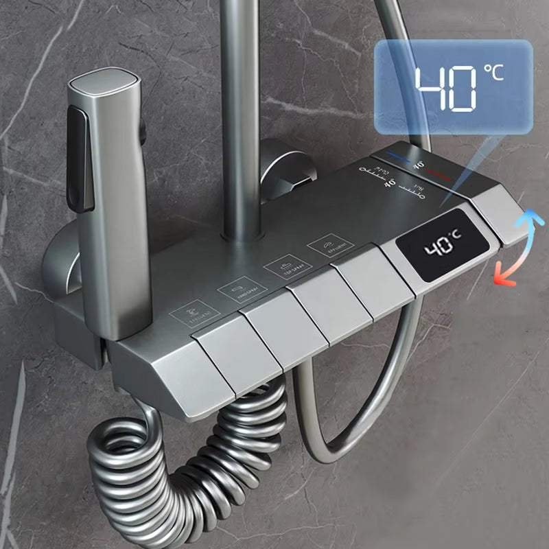 Shower Set Luxury Brass Rain Shower Mixer Set Smart Digital Display Shower Faucet Set-6282W
