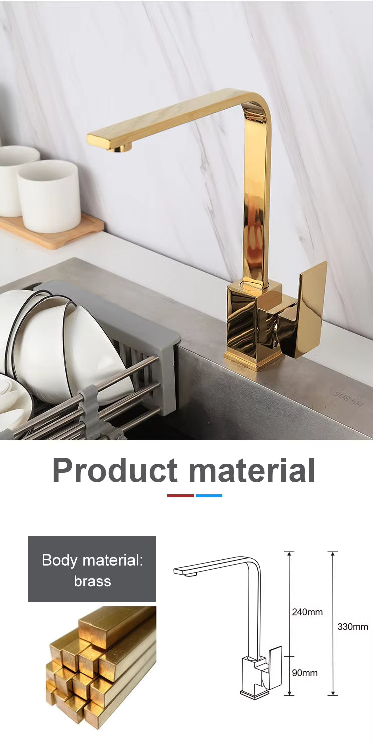 Simple High-End Design 360 Degree Kitchen Faucet Luxury Gold-8577