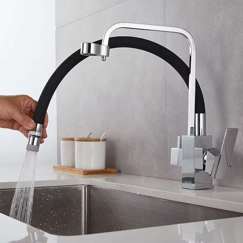 Kitchen 360 Degree Rotating Single Hole Square Handle Faucet With Water Purification Faucet-8921