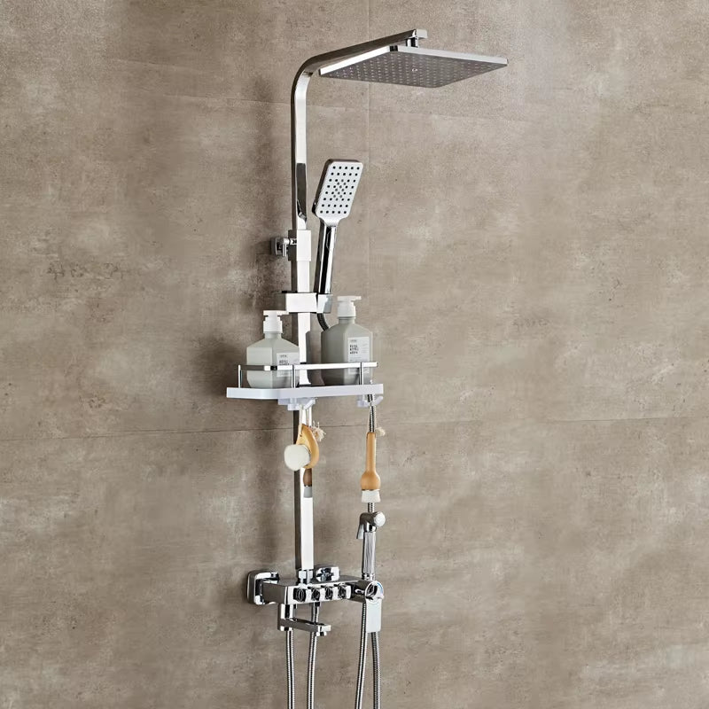 Wall Mounted Thermostatic Shower Set Round Handle With Spray Gun-6938