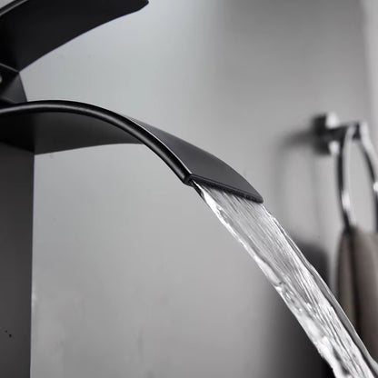 Heightened Black Waterfall Bathroom Wash Basin Faucet-5311