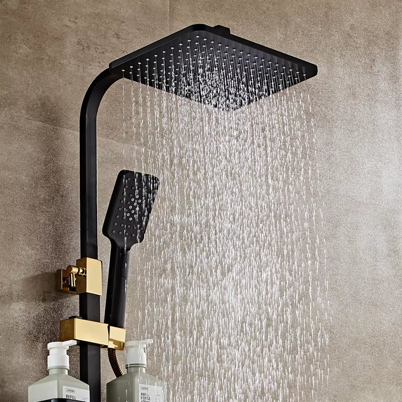Constant Temperature Bathroom Wall Mounted Black Gold Bath Set-6234