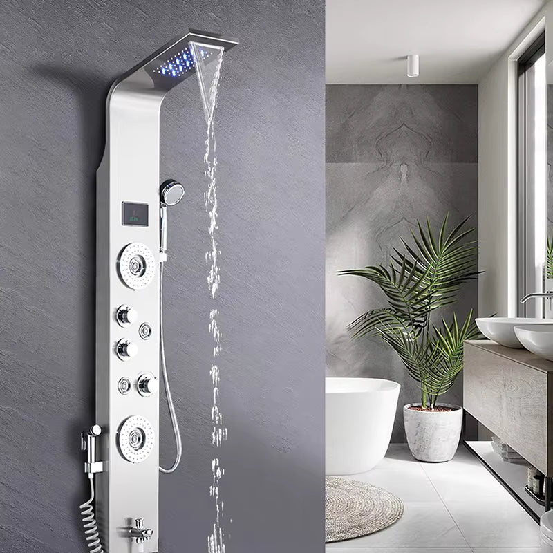 Shower Screen Bathroom Wall Mounted Waterfall Shower Column Set Massage Nozzle Led Shower Screen-6668