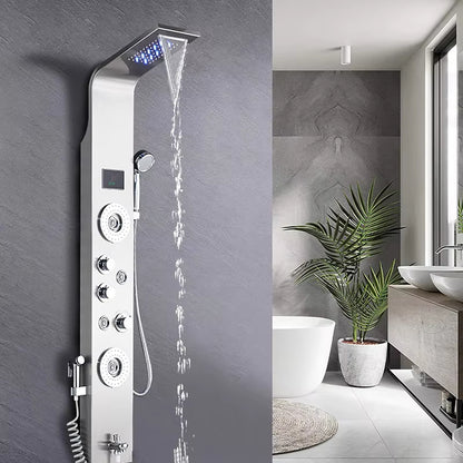 Shower Screen Bathroom Wall Mounted Waterfall Shower Column Set Massage Nozzle Led Shower Screen-6668