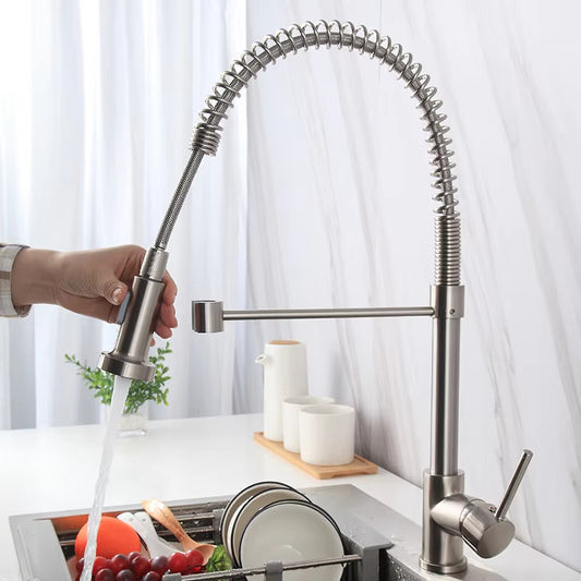 Spring-Loaded Single-Hole Handle 360-Degree Rotating Kitchen Faucet-8558
