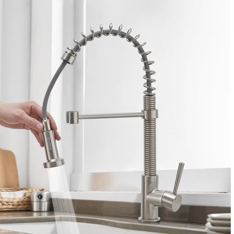 Spring Loaded Hot And Cold Water Kitchen Sink Pull Down Faucet-8592