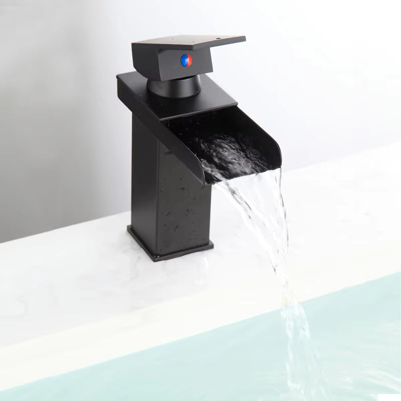 Black Waterfall Hot And Cold Counter Wash Face And Hand Wash Home Bathroom Faucet-5307
