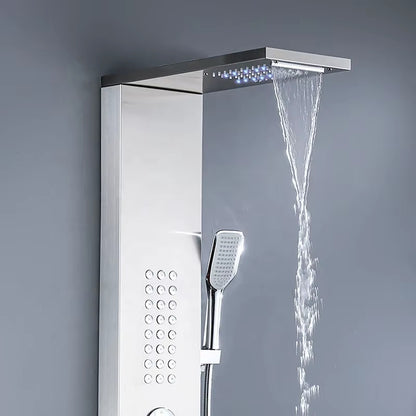 Led Shower Panel Wall Mounted Stainless Steel Waterfall Shower Column Set Massage Shower Head-6672