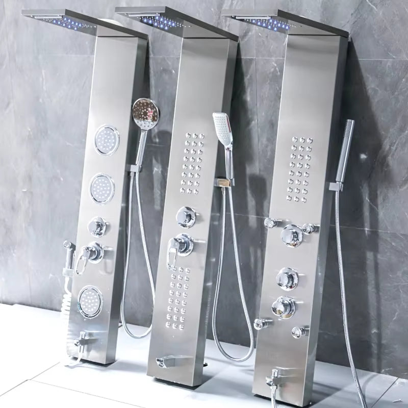 Stainless Steel Waterfall Shower Column Set Wall Mounted Massage Body Spray Head Led Shower Screen-6669