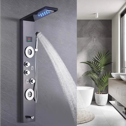 Shower Panel Wall Mounted Massage Nozzle Led Waterfall Temperature Display Shower Column Set-6657BB