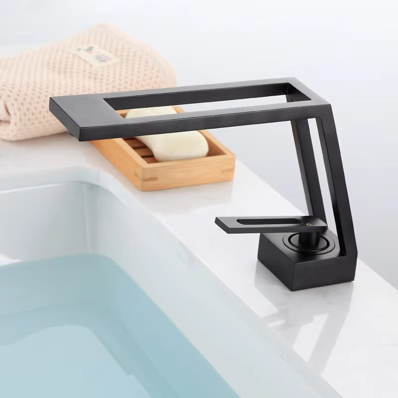 High-End Hollow Design Bathroom Basin Black Faucet-7297