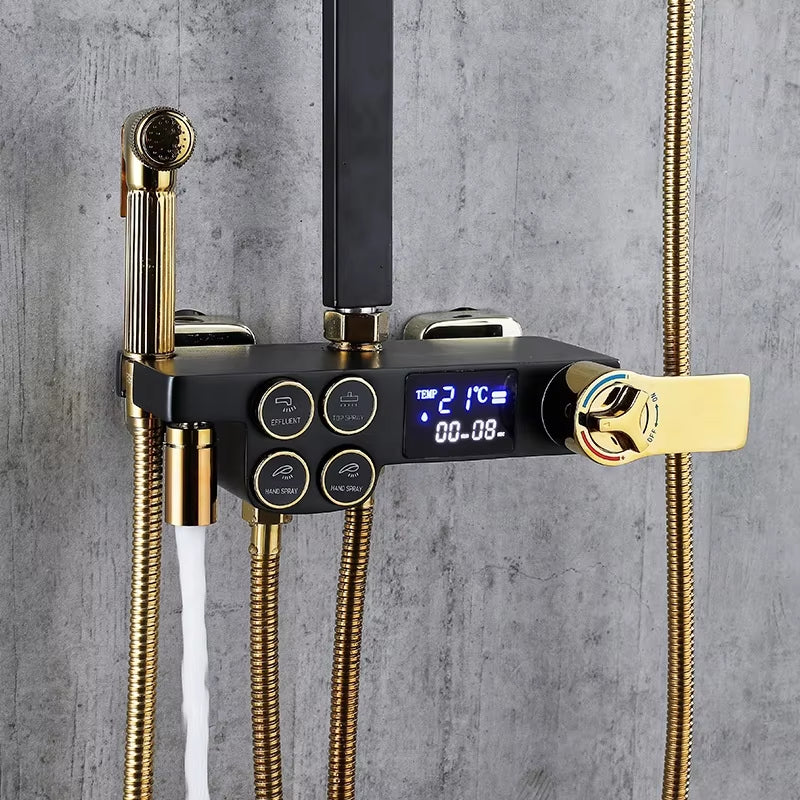Bathroom Thermostatic Wall Mounted Brass Booster Shower Kit-6017BG