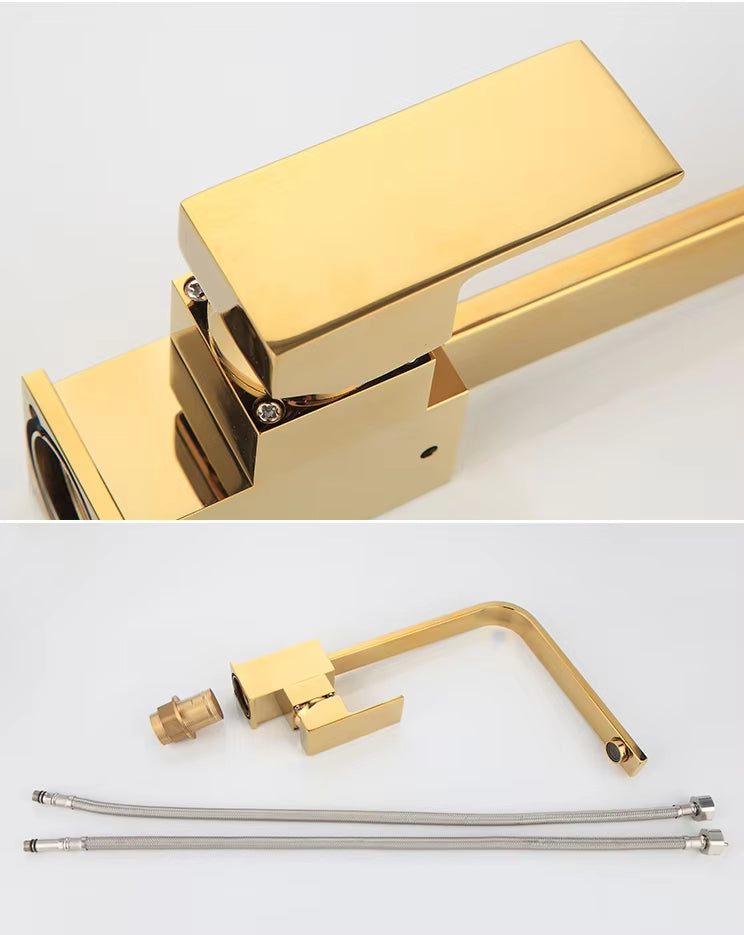 Simple High-End Design 360 Degree Kitchen Faucet Luxury Gold-8577
