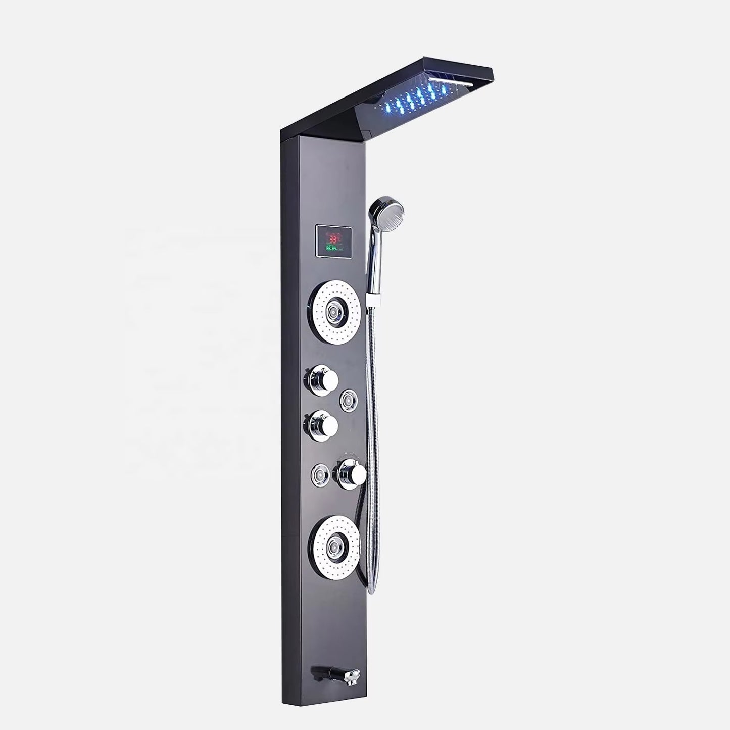 Shower Panel Wall Mounted Massage Nozzle Led Waterfall Temperature Display Shower Column Set-6657BB