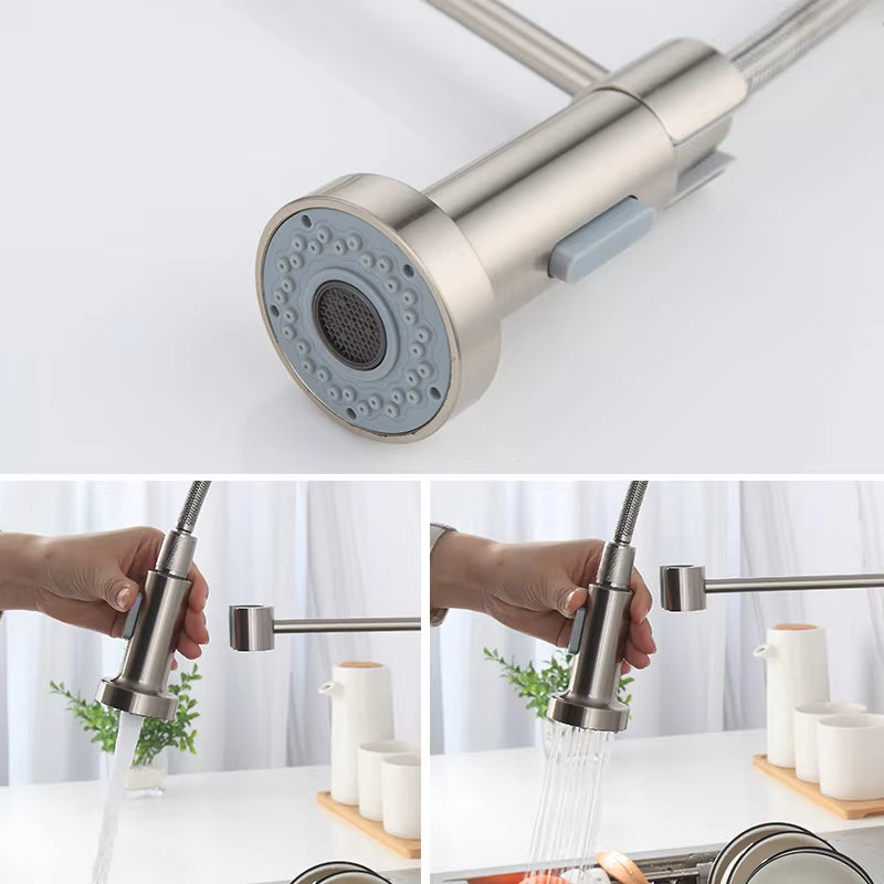 Spring Loaded Hot And Cold Water Kitchen Sink Pull Down Faucet-8592