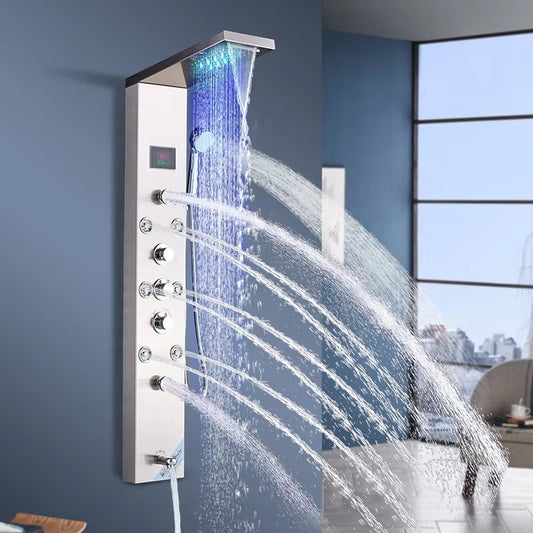 Shower Panel Stainless Steel Waterfall Shower Column Set Massage Nozzle Led Shower Panel-6645