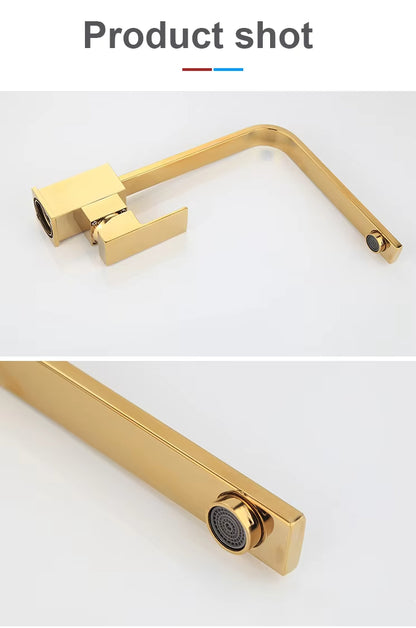 Simple High-End Design 360 Degree Kitchen Faucet Luxury Gold-8577
