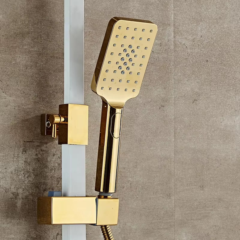 Wall Mounted Thermostatic Shower Set Round Handle With Spray Gun-6937