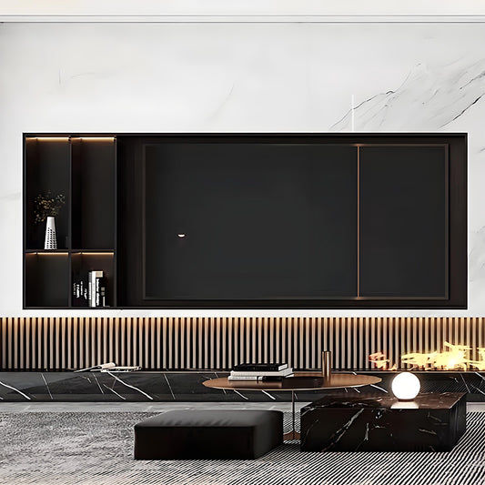 Custom Stainless Steel TV Background Wall Display Niche with LED Storage Shelves for Living Room Projects