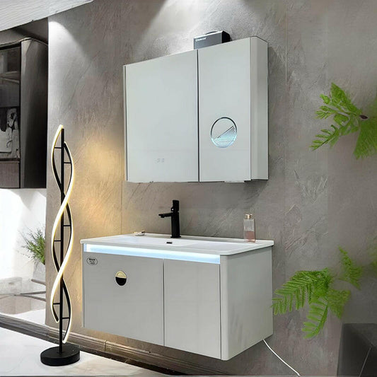 Mueble de baño de acero inoxidable, espejo de belleza inteligente F012