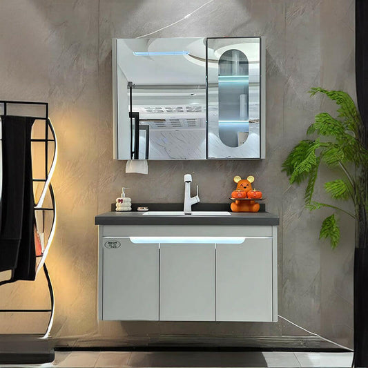 Mueble de baño de acero inoxidable, espejo de belleza inteligente F010