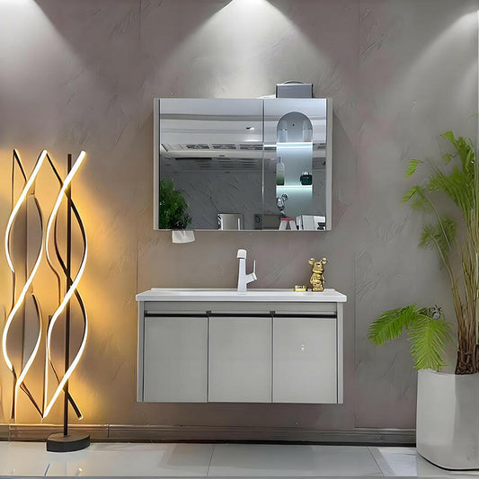 Mueble de baño de acero inoxidable, espejo de belleza inteligente F029