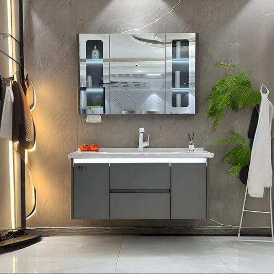 Mueble de baño de acero inoxidable, espejo de belleza inteligente F019