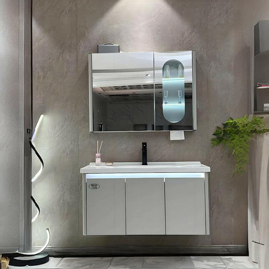 Mueble de baño de acero inoxidable, espejo de belleza inteligente F023