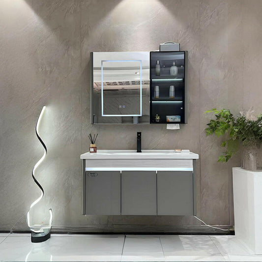 Mueble de baño de acero inoxidable, espejo de belleza inteligente F021