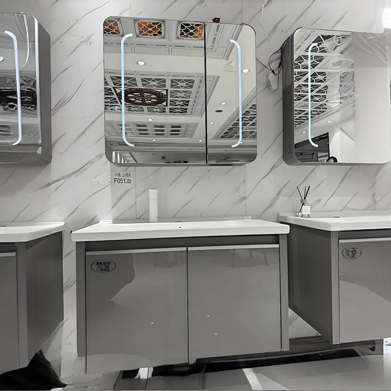 Mueble de baño de acero inoxidable, espejo de belleza inteligente F051
