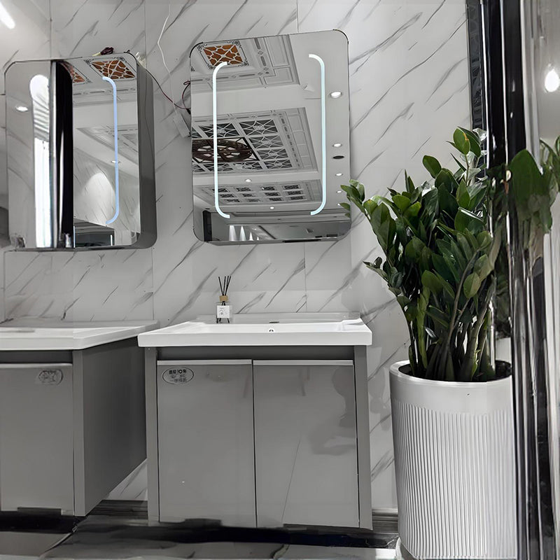 Mueble de baño de acero inoxidable, espejo de belleza inteligente F051