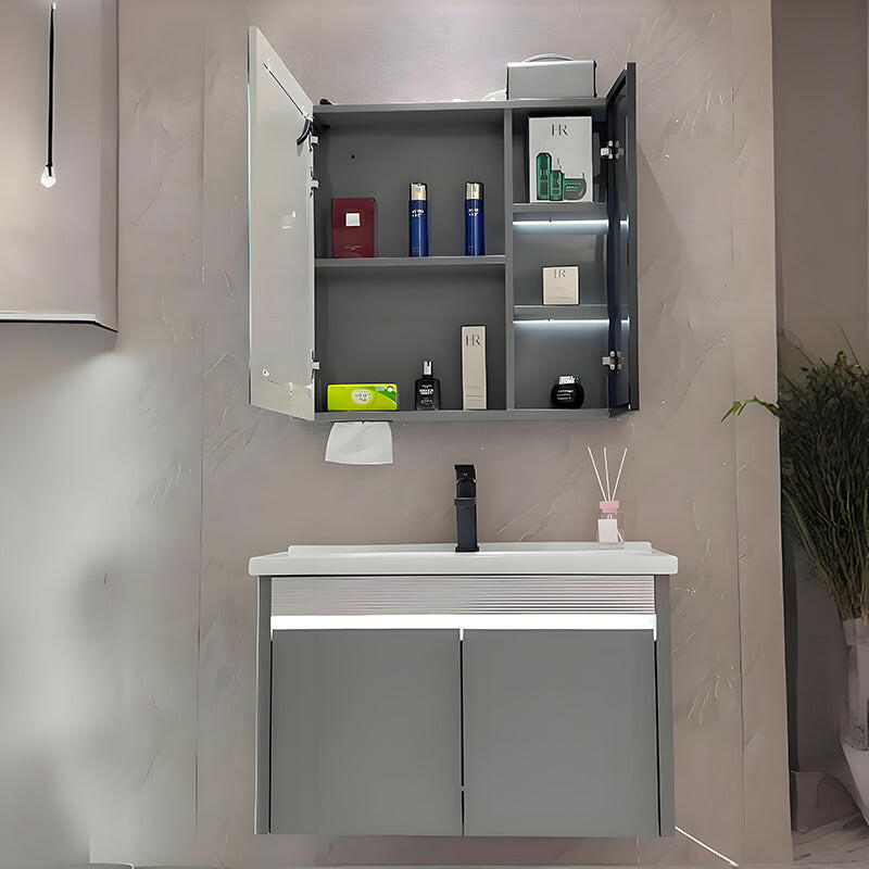 Mueble de baño de acero inoxidable, espejo de belleza inteligente F021