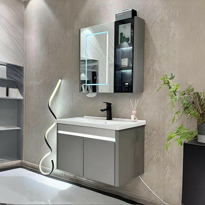 Mueble de baño de acero inoxidable, espejo de belleza inteligente F021
