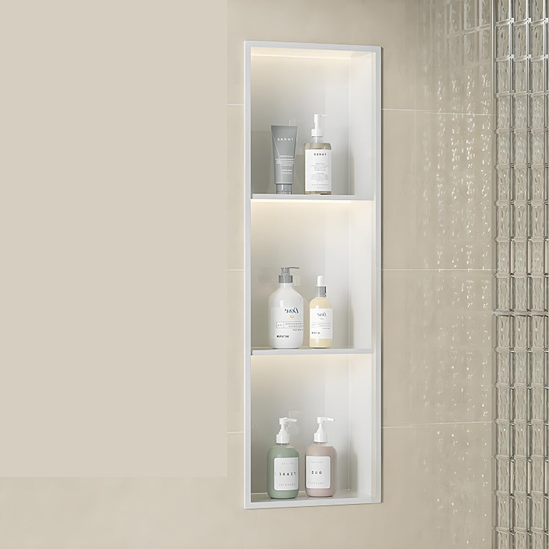 Linha de nichos de parede para banheiro em aço inoxidável branco sob medida, com design de armazenamento embutido em diversos tamanhos