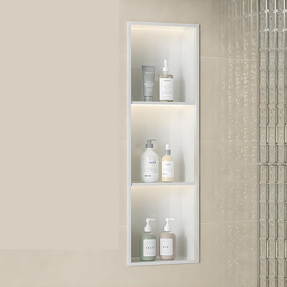 Linha de nichos de parede para banheiro em aço inoxidável branco sob medida, com design de armazenamento embutido em diversos tamanhos