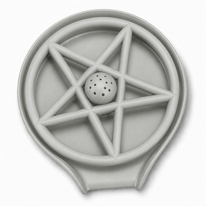 Top view of grey ABS cup washer with circular basin, raised rim, star-shaped glass support, and central spray head with multiple water holes.