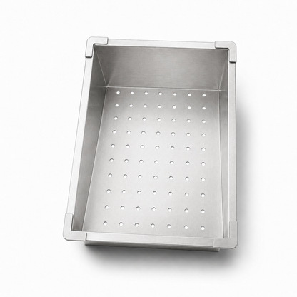 Top view of silver sink filter basket for kitchen washing and draining use.