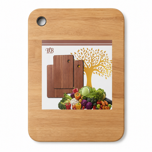 Wooden cutting board for workstation kitchen sink with rounded corners, corner hanging hole, natural wood grain surface, and product label on a white background.