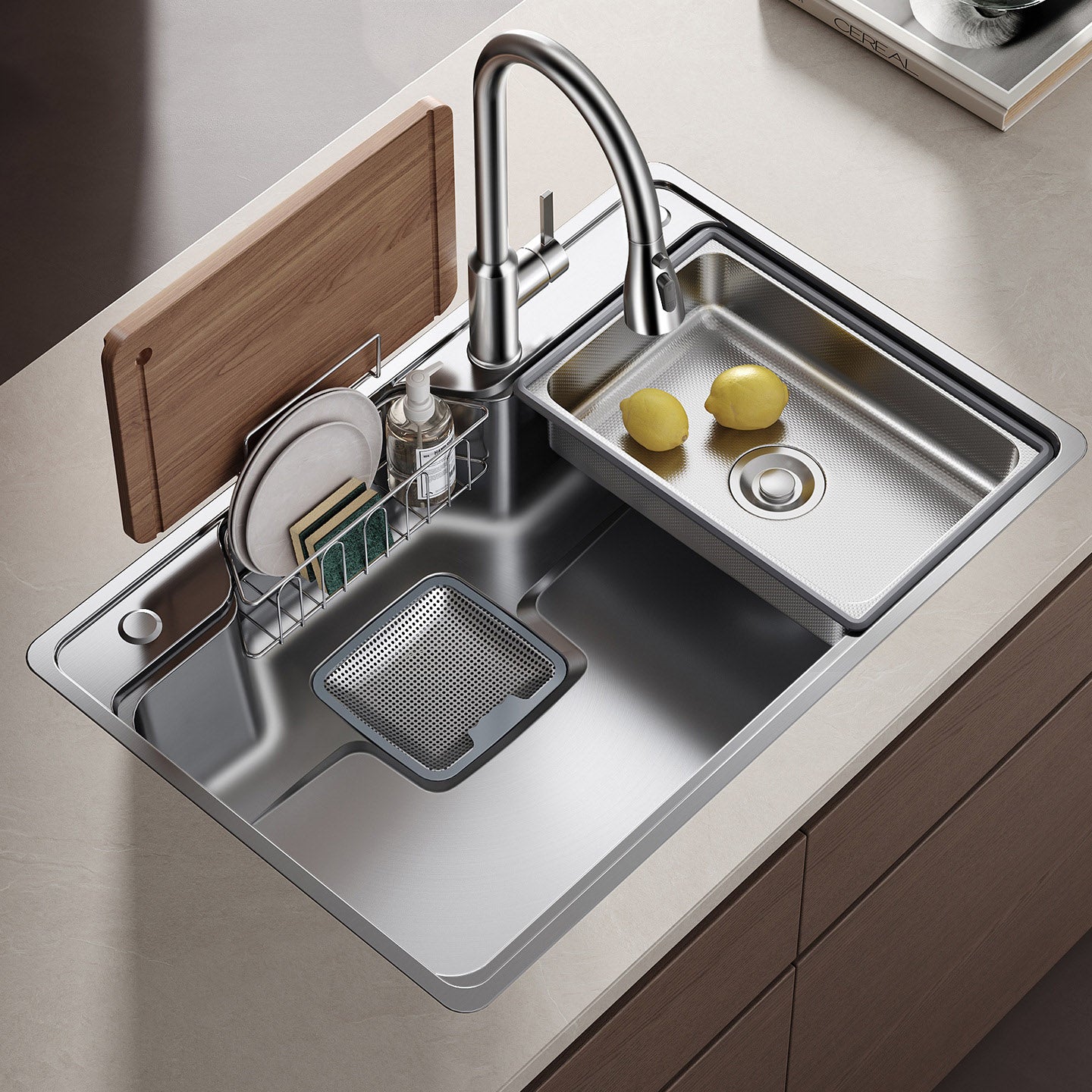 Handmade stainless steel kitchen sink, 304/201 material, custom sizes and finishes for B2B wholesale